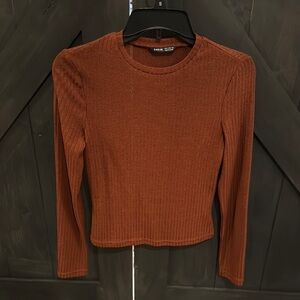 SHEIN Rust Ribbed Long Sleeve Top